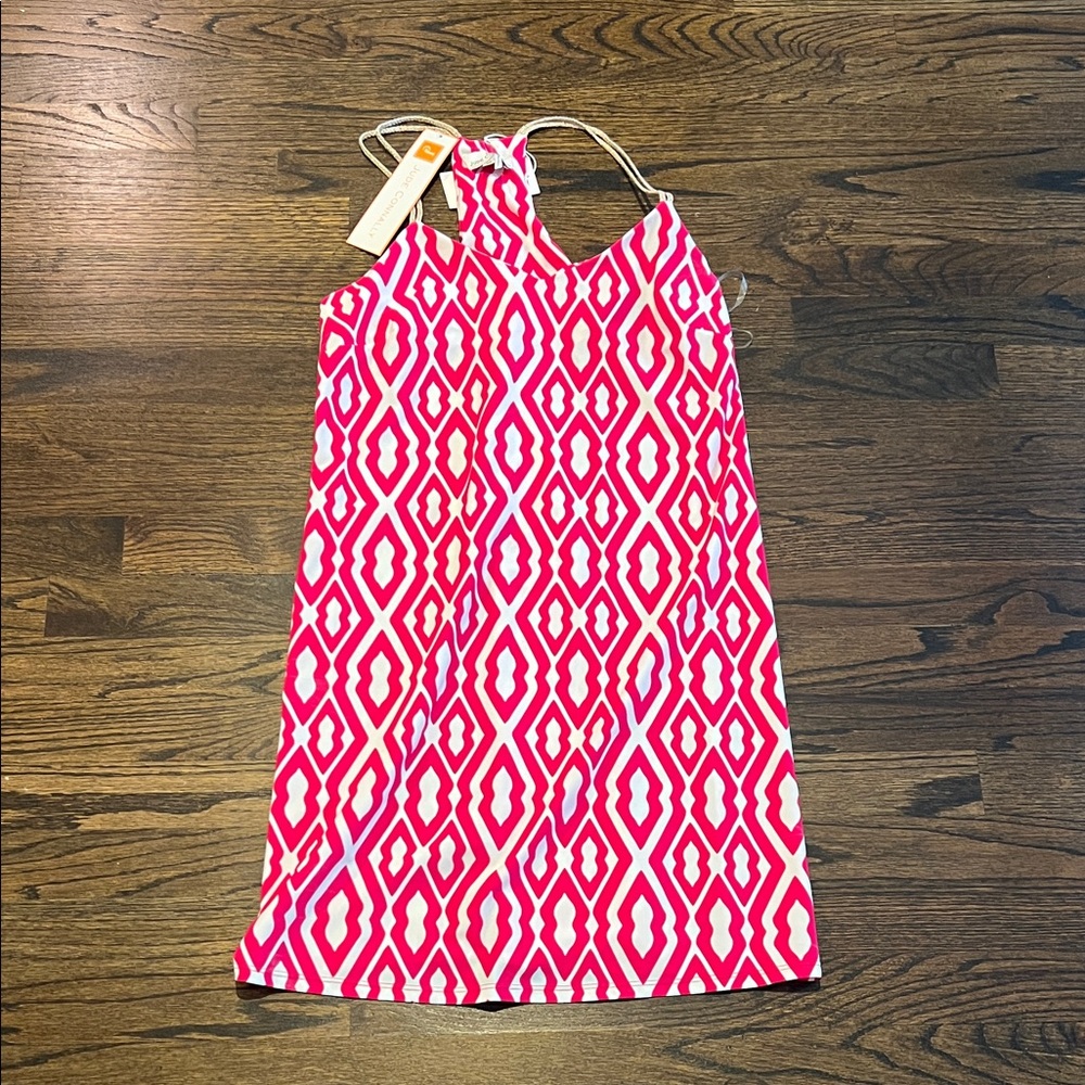 Jude Connally Pink and White Geometric Tank Dress